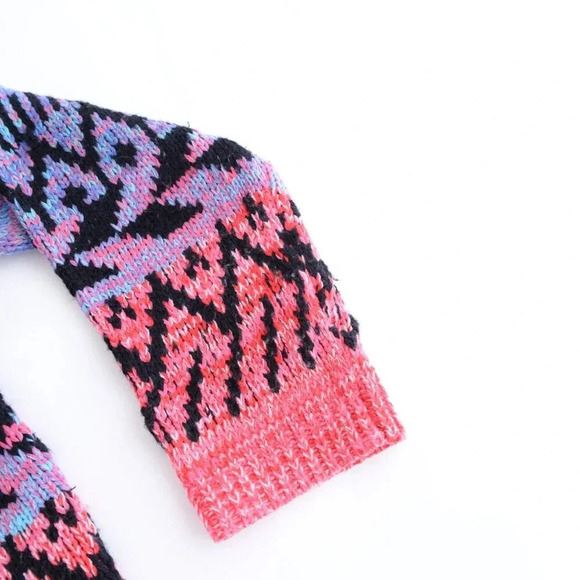 John + Jenn Nash Sweater Neon Pink & Teal Knit Abstract Quarter-Zip  Sweater S - Picture 5 of 12